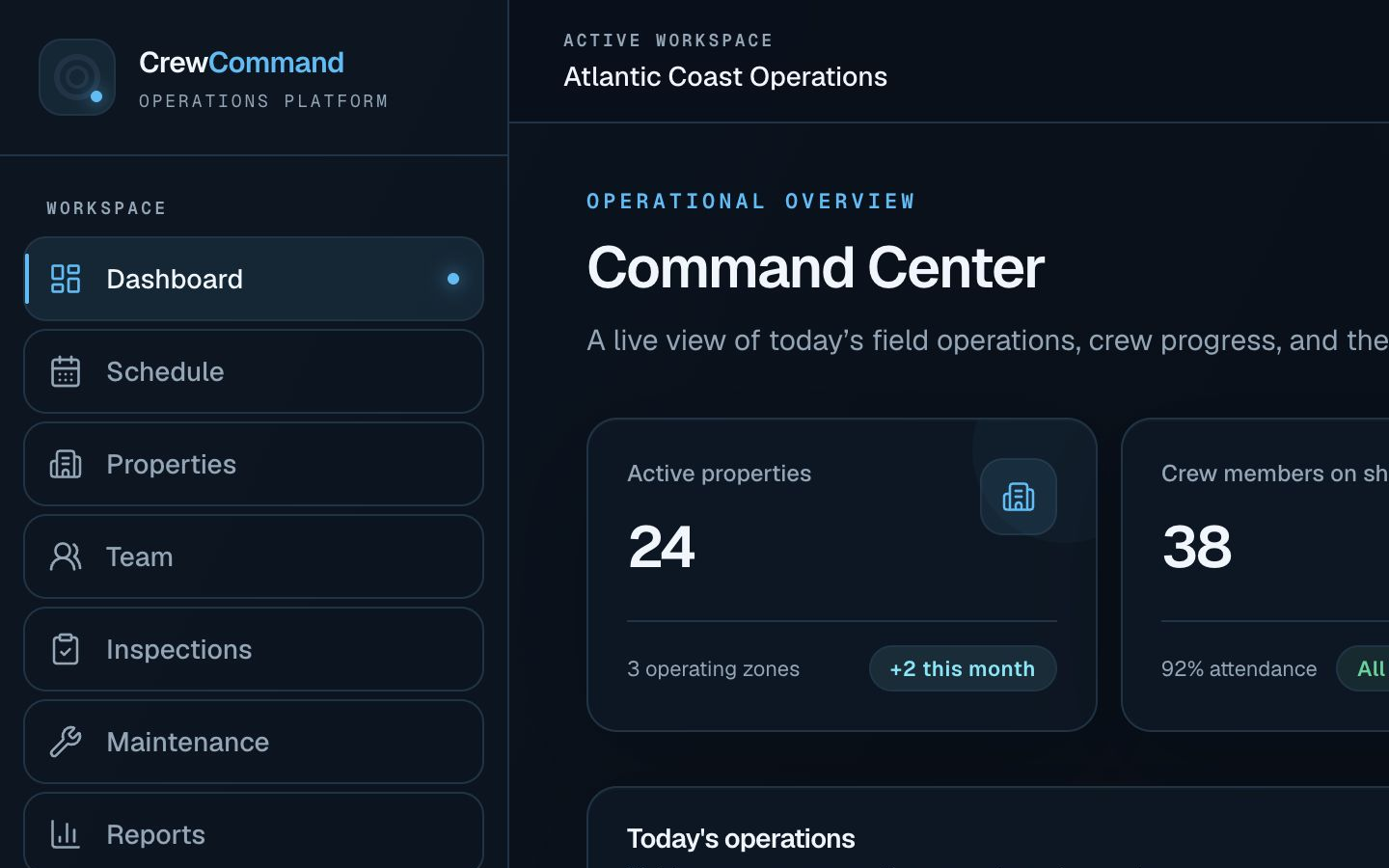 CrewCommand command center dashboard desktop screen