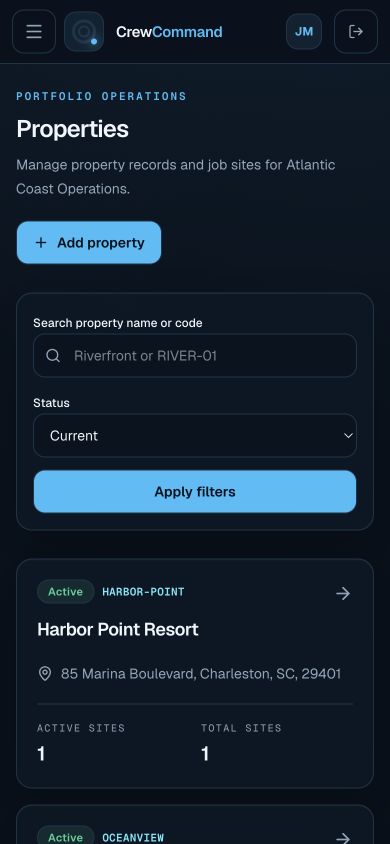 CrewCommand mobile property management screen