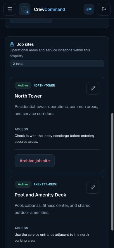 CrewCommand mobile job-site details screen